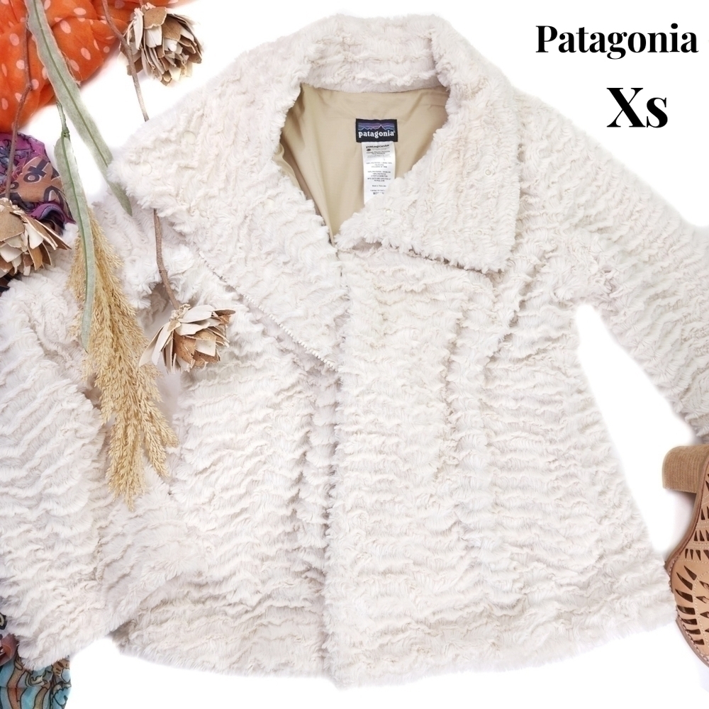 Patagonia Super Fleece Cream Fringe Layered Fleece Coat Xs